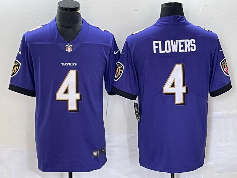 Men Baltimore Ravens #4 Flowers Purple Nike Vapor Limited NFL Jersey